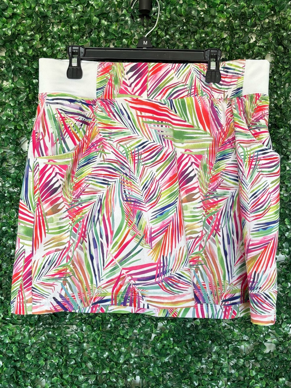 Reel Legends White Mini Skort with Pink, Green, Blue & Coral Palm Print